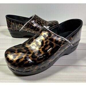 Dansko Professional Clogs EU 41 / US 10 10.5 Brown Leopard Cheetah Slip On Wedge